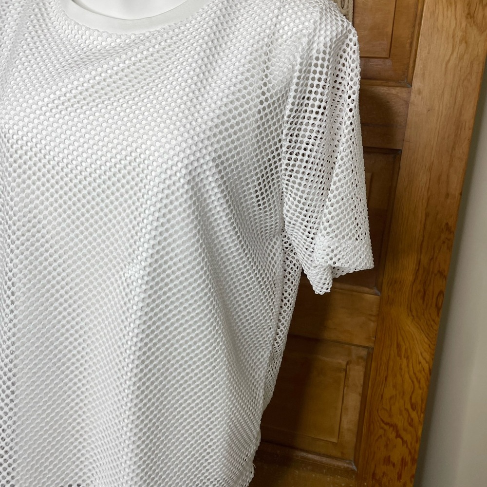 Banana Republic White Mesh Layered Short Sleeve Crewneck Blouse - Picture 15 of 16